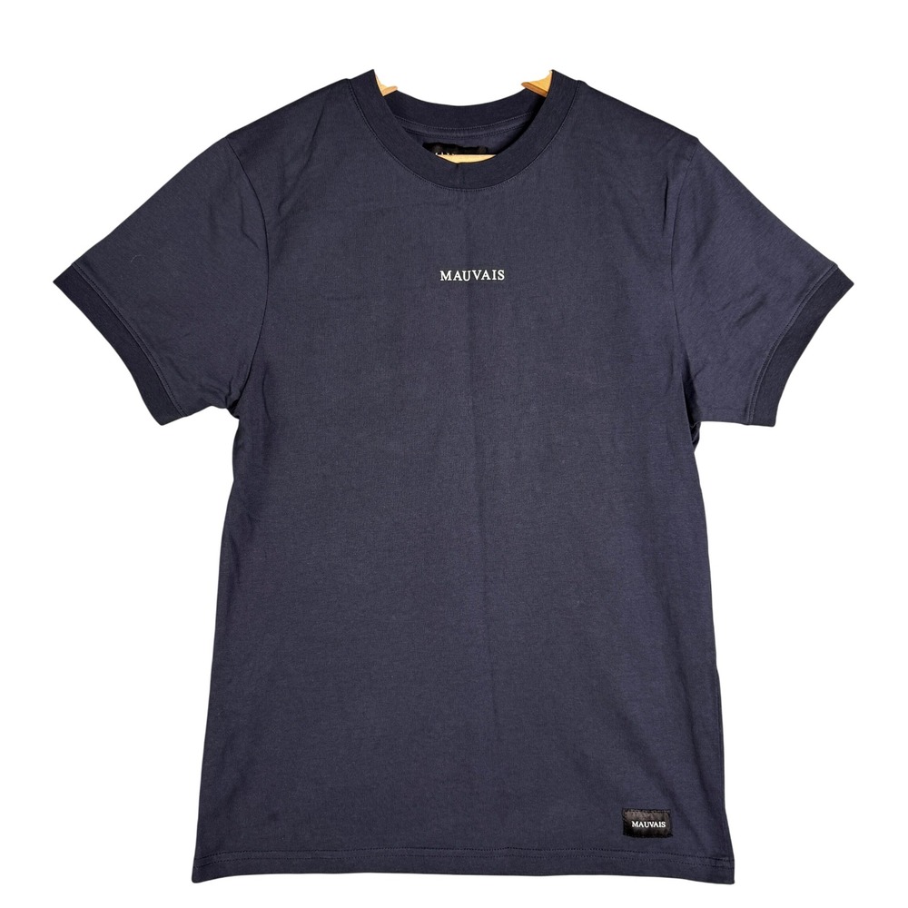MAUVAIS Mens Basic‎ Logo T Shirt Navy Black 100% Cotton Short Sleeve Size S